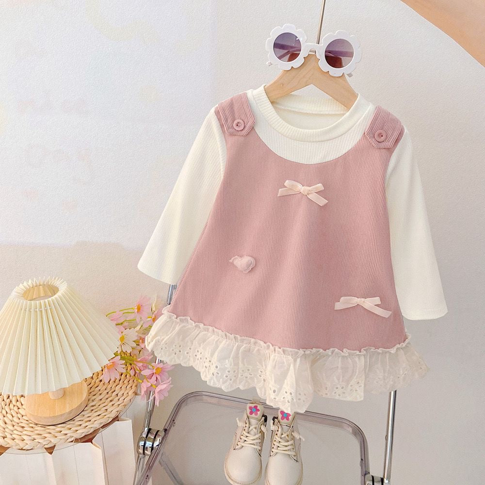 Fake 2pc long sleeve dress with bows