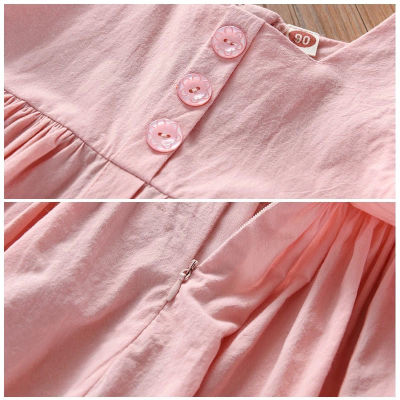 Simple pink cotton flying sleeve dress