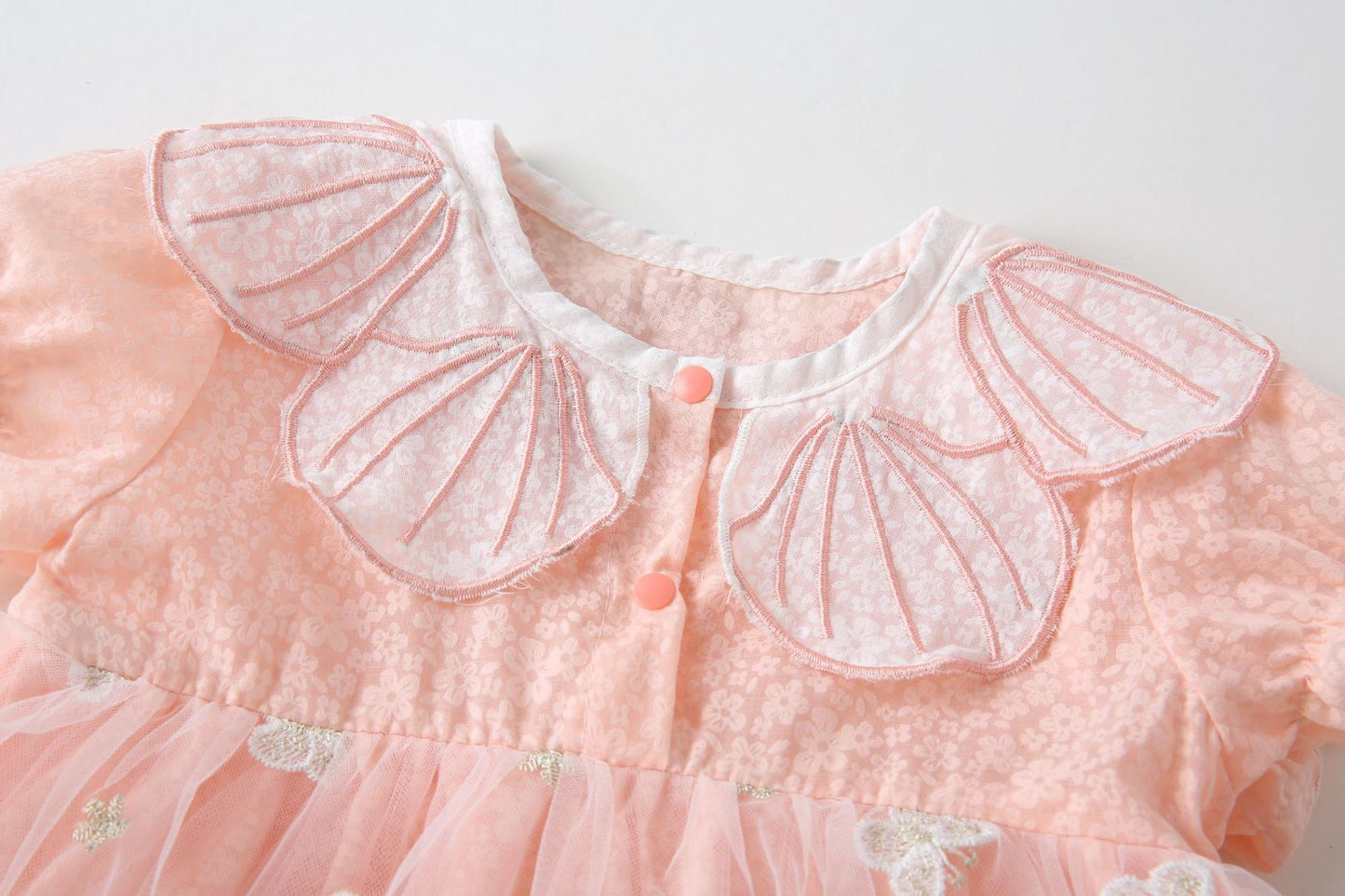 2 pcs set baby dress Petal shape collar and embroidered butterfly + hat