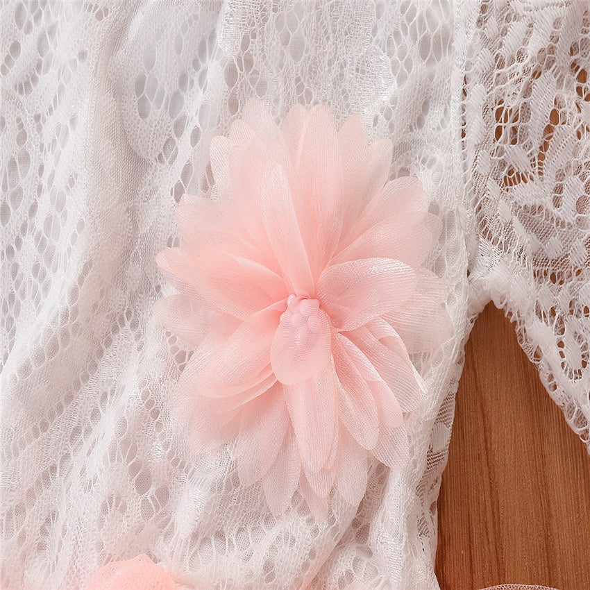 Kids long sleeve princess dress tutu skirt hollow lace sleeve
