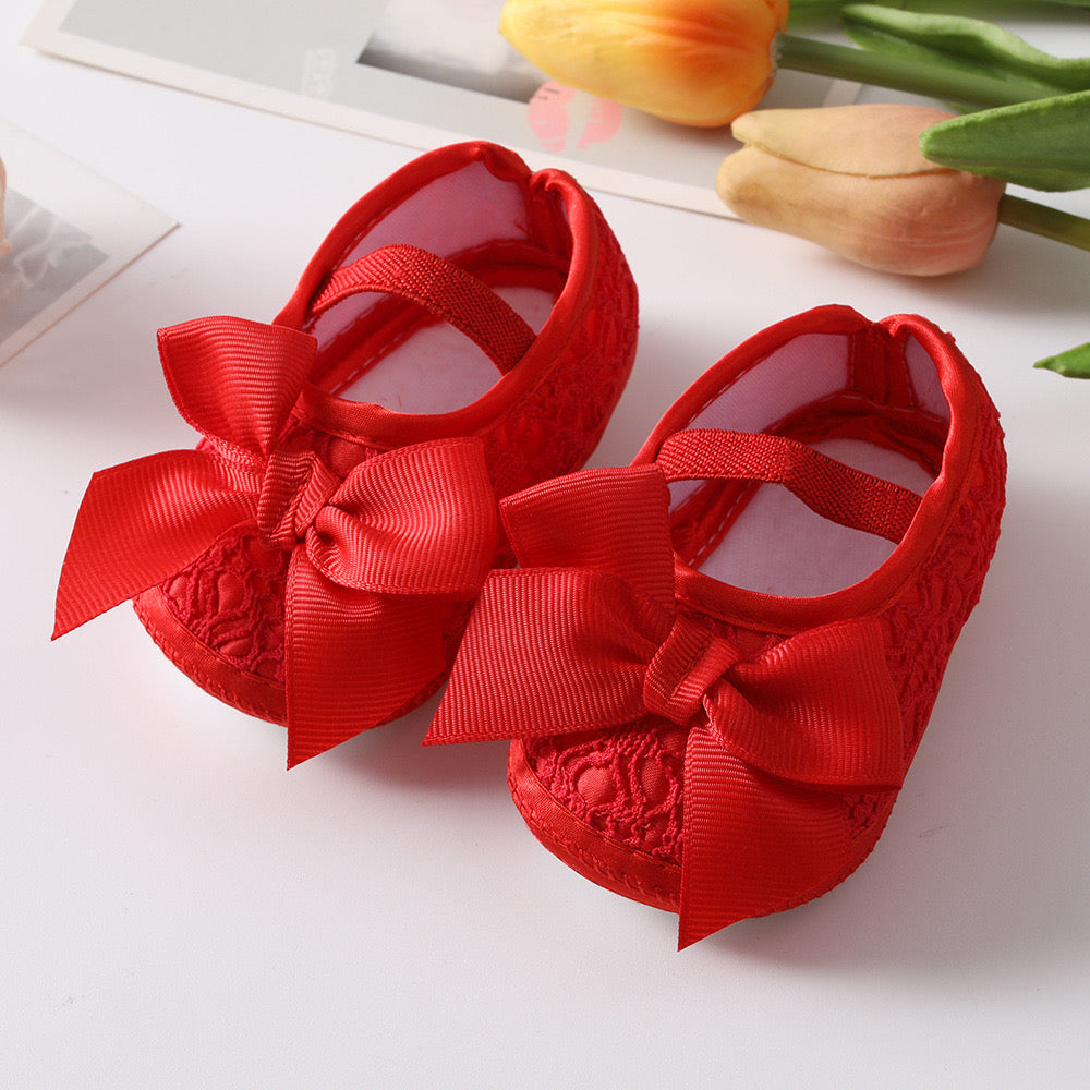 Baby pre-walker shoes with bow knot + headband set red