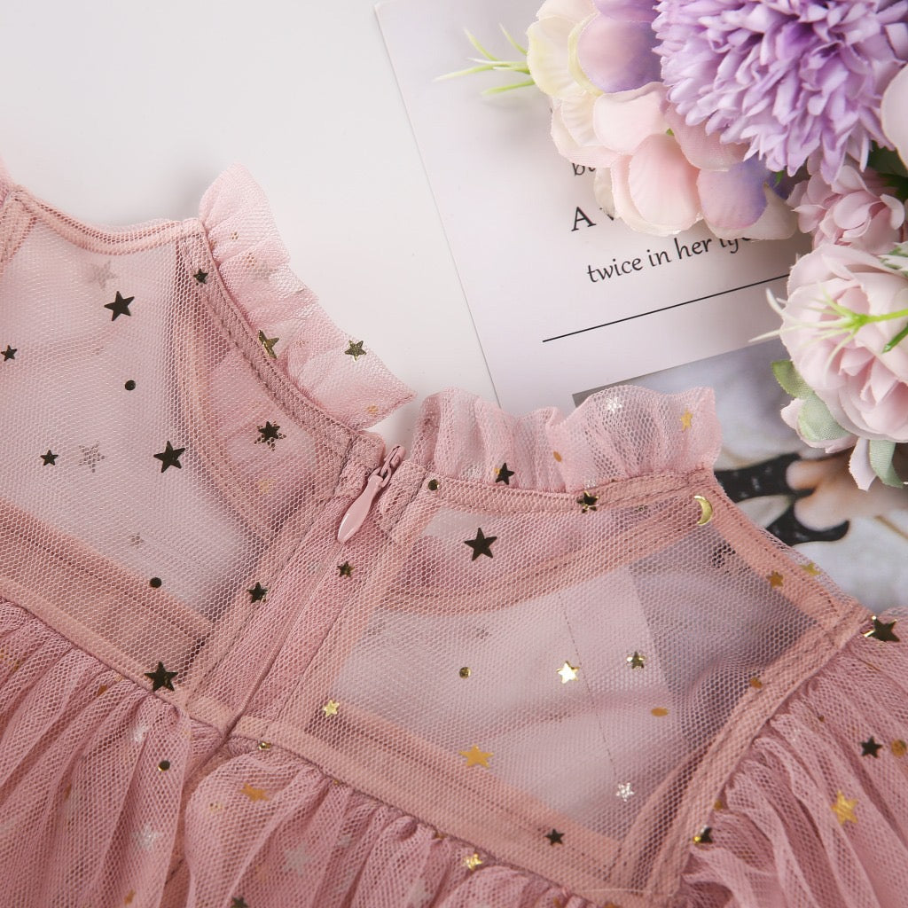 Layered Tulle Dress Flutter Sleeve Princess Cake Dress