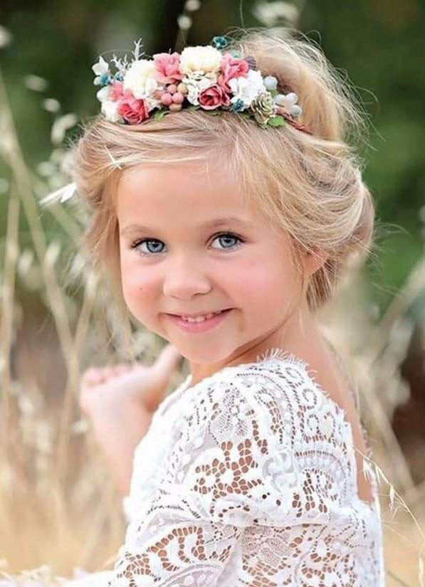 Kids long sleeve princess dress tutu skirt hollow lace sleeve
