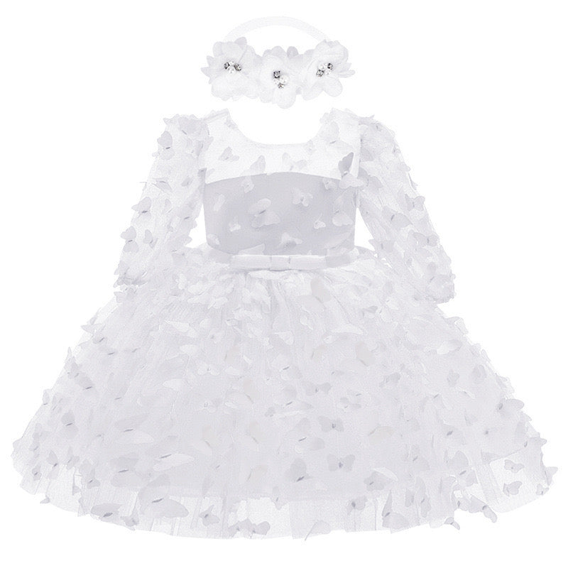 Luxury 3D butterfly tulle dress + headband