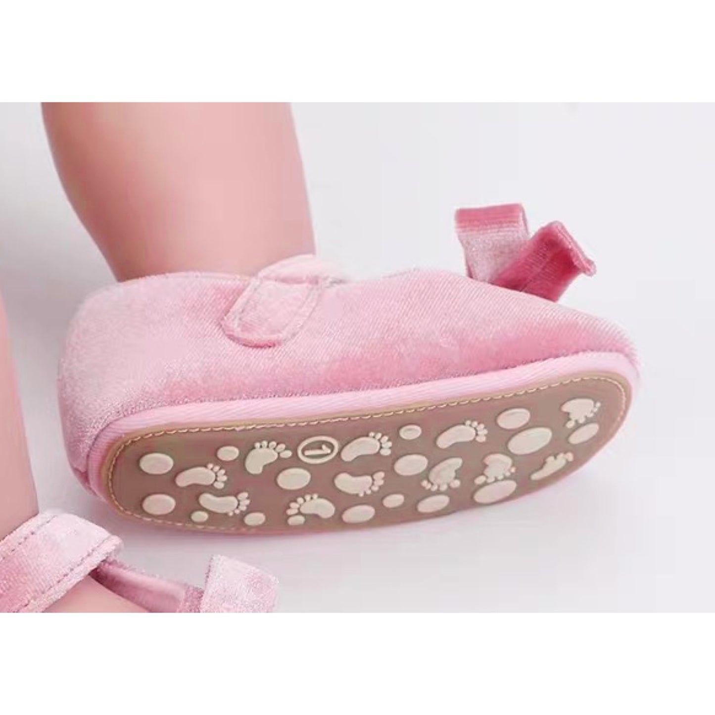 baby velvet pre-walker shoes rubber sole pink