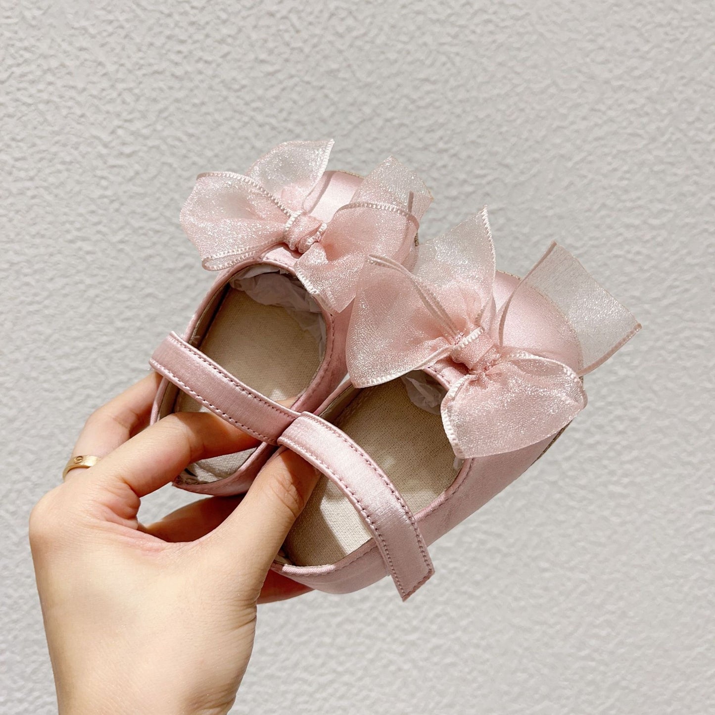 Elegant Baby pre-walker leather shoes with tulle bow knot