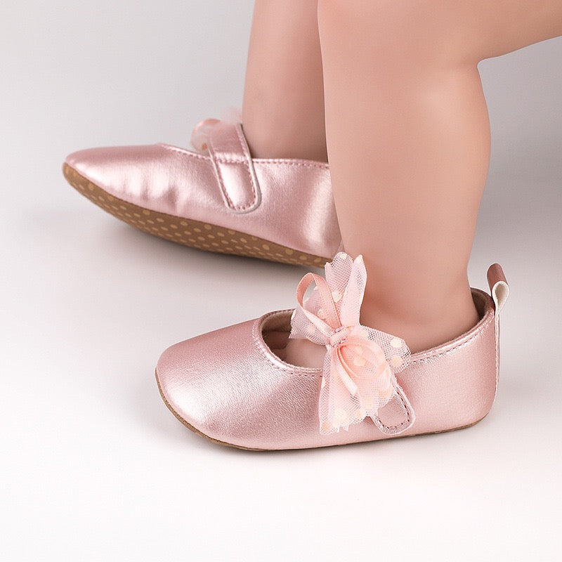 baby learher pre-walker shoes with flower soft sole 3 color
