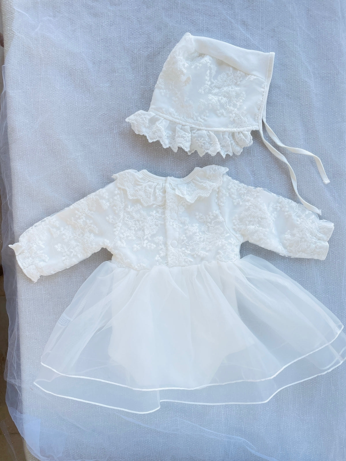 set of 2 pcs long sleeve  dress with bow at waist + hat for baby girls 3 colors
