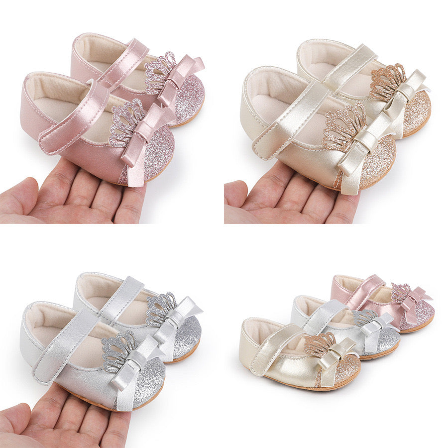 Baby pre-walker leather princess shoes with crown