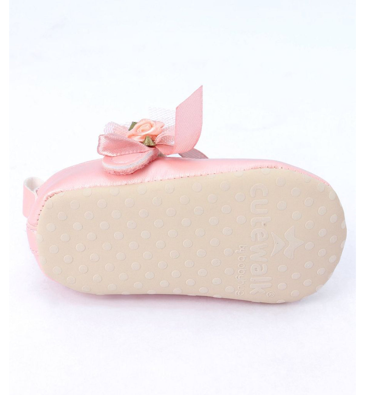 Baby leather shoes with flowers pink color soft sole