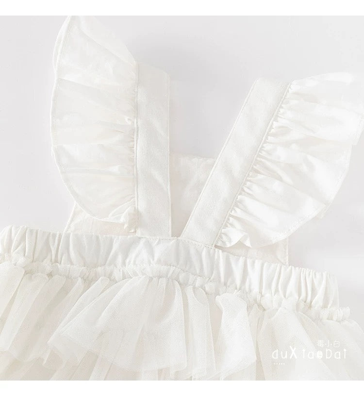 set of 2pcs Baby Girl vintage style Romper Dress with embroidered flowers + lace headband