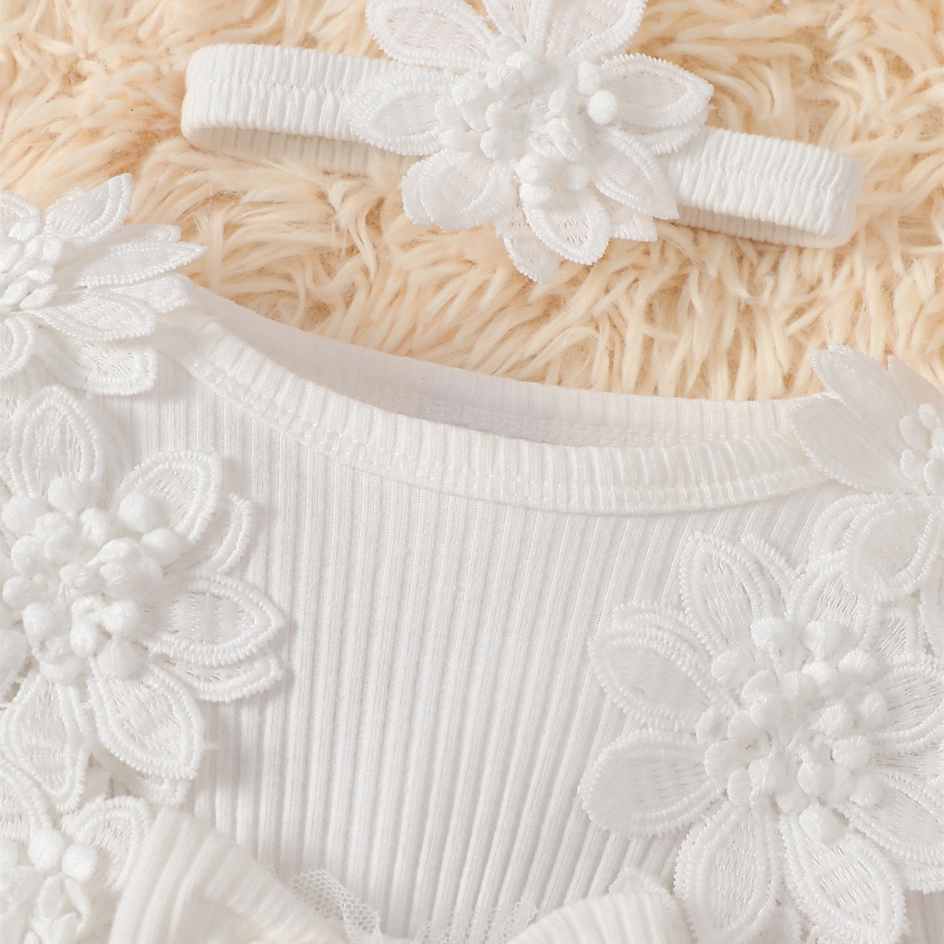 long sleeve romper dress with flowers + headband 2 color