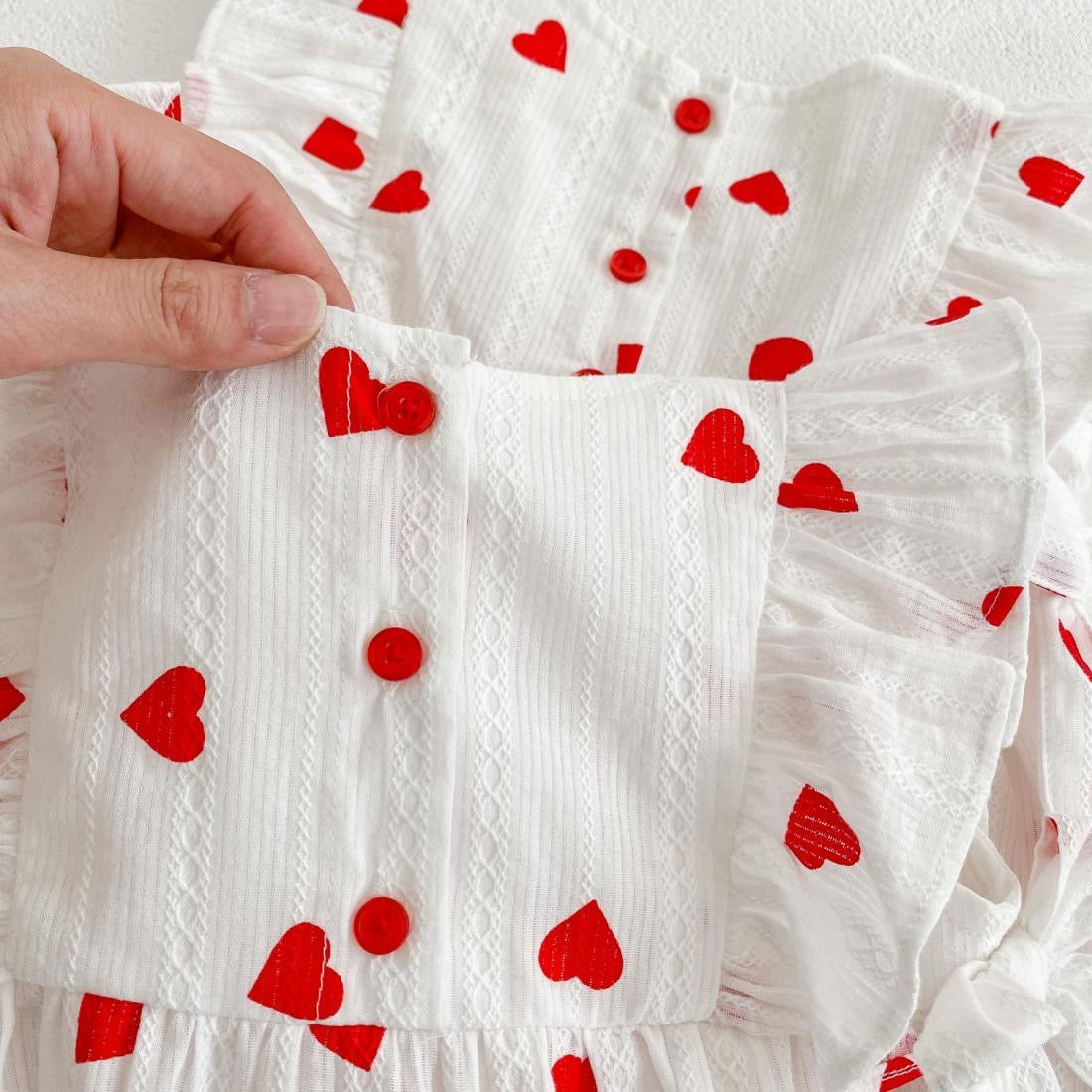 Cotton dress with printed hearts + headband at