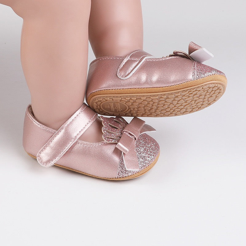 Baby pre-walker leather princess shoes with crown