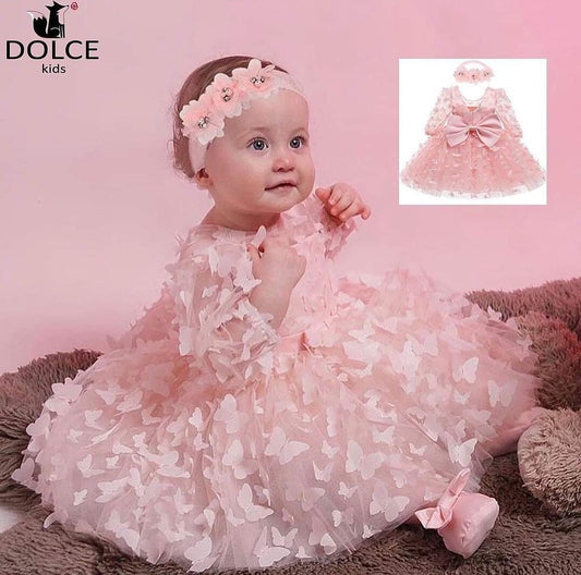 Luxury 3D butterfly tulle dress + headband