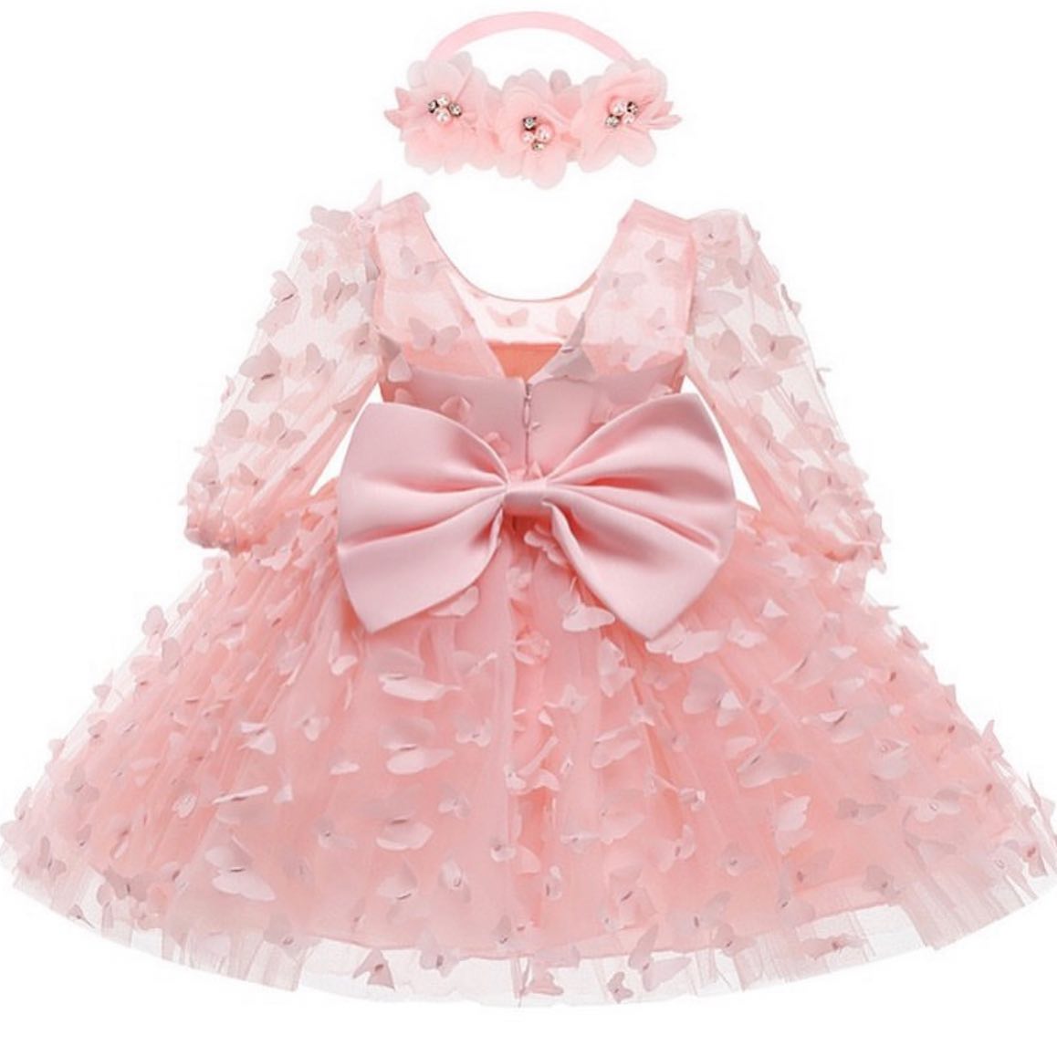 Luxury 3D butterfly tulle dress + headband
