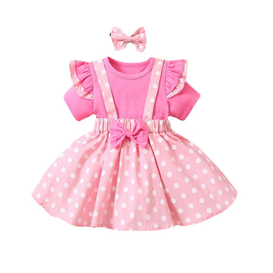 Pink Minnie mouse 3 piece set Top + skirt + headband