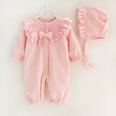 Baby long sleeve jumpsuit with hat 2color