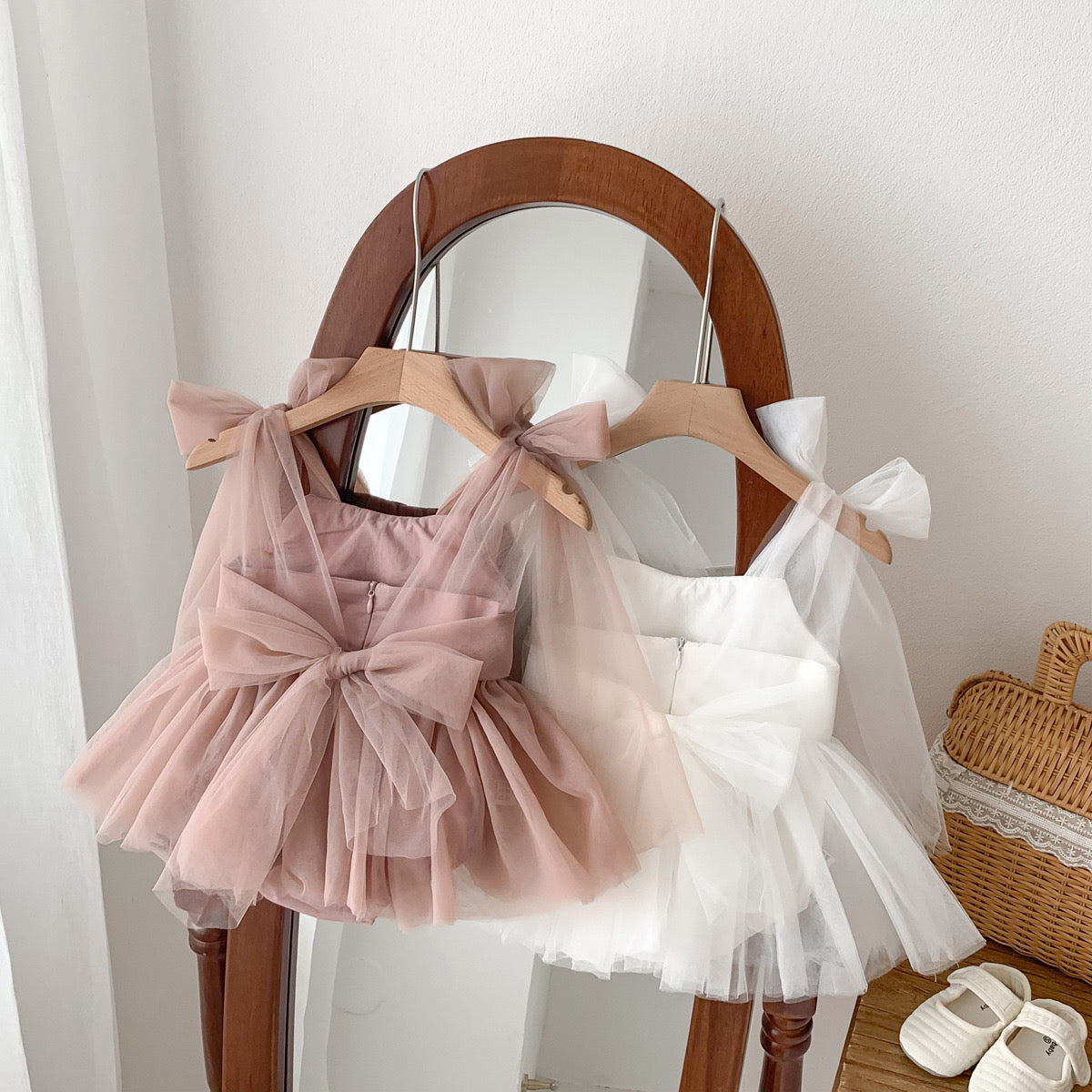 Baby Girl romper dress tulle skirt adjustable straps 2 color