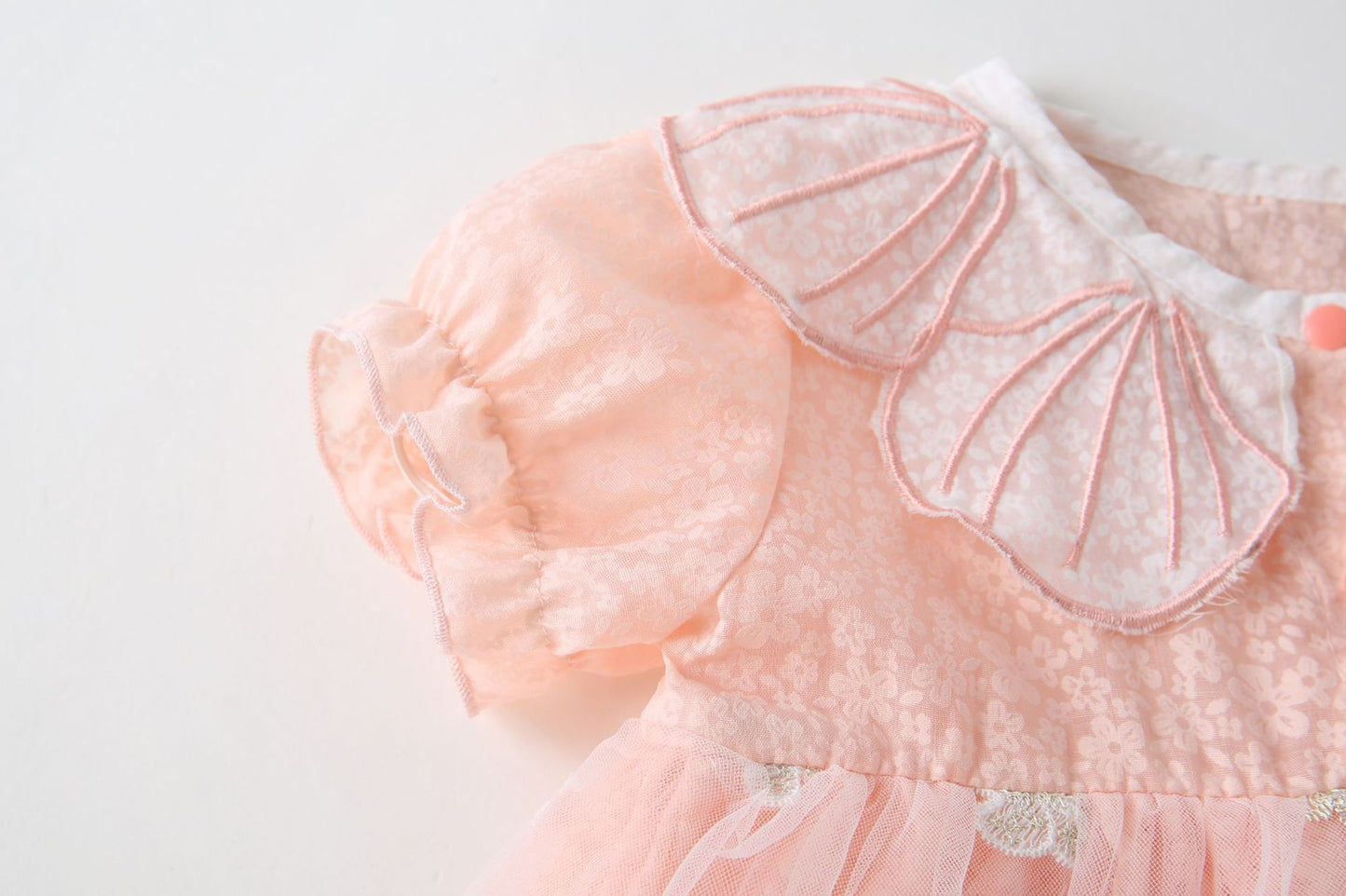 2 pcs set baby dress Petal shape collar and embroidered butterfly + hat