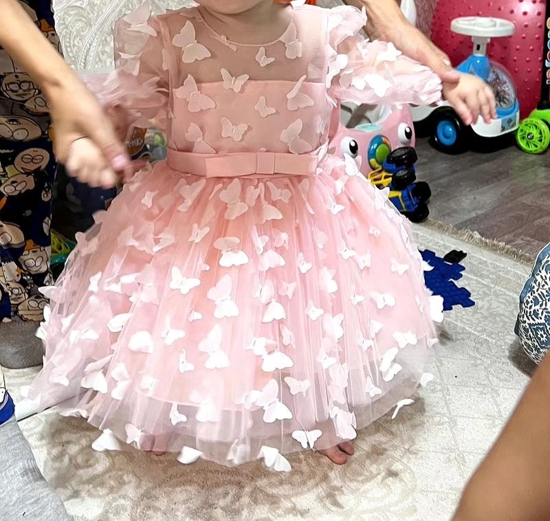 Luxury 3D butterfly tulle dress + headband