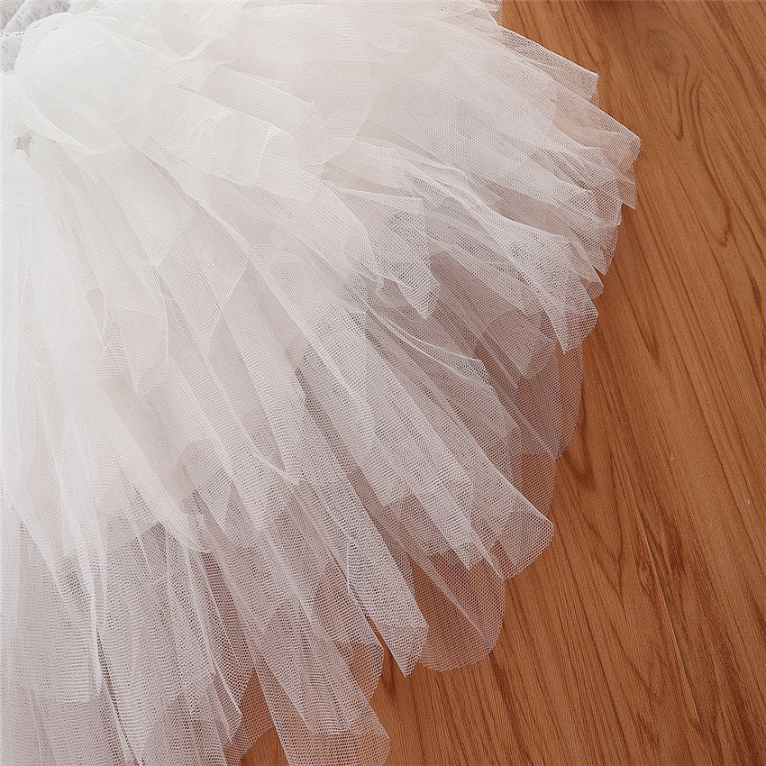 Kids long sleeve princess dress tutu skirt hollow lace sleeve