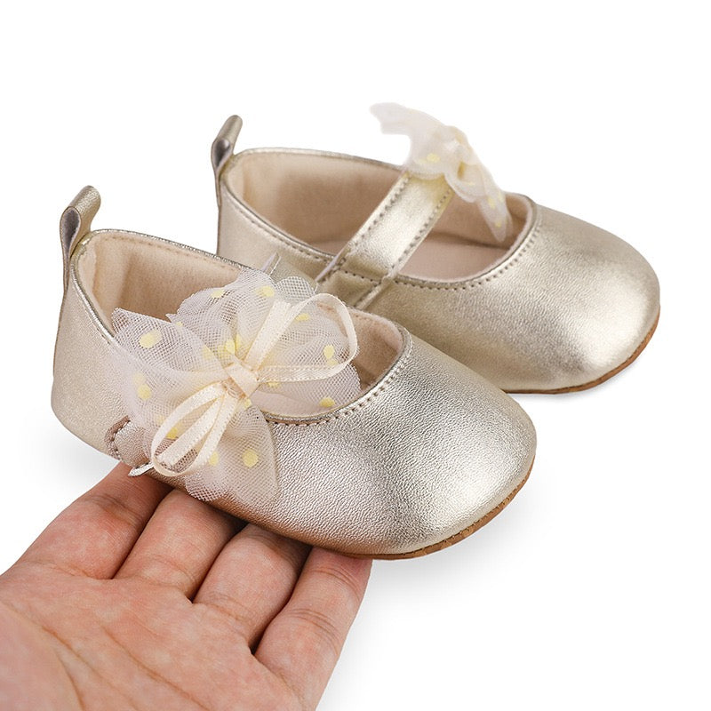 baby learher pre-walker shoes with flower soft sole 3 color