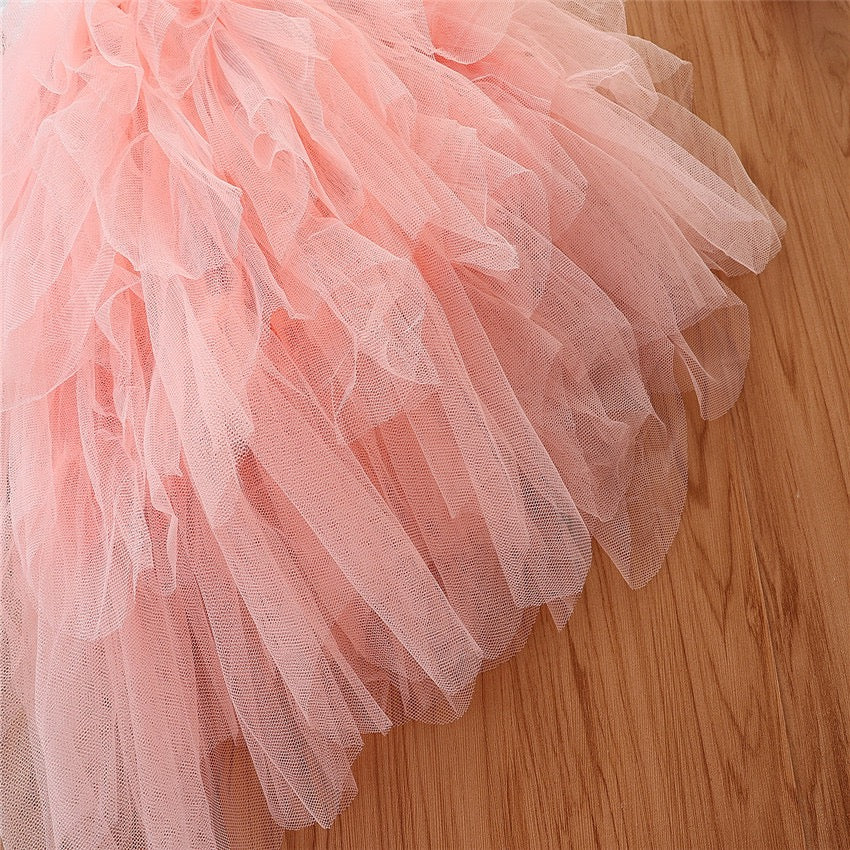 Kids long sleeve princess dress tutu skirt hollow lace sleeve