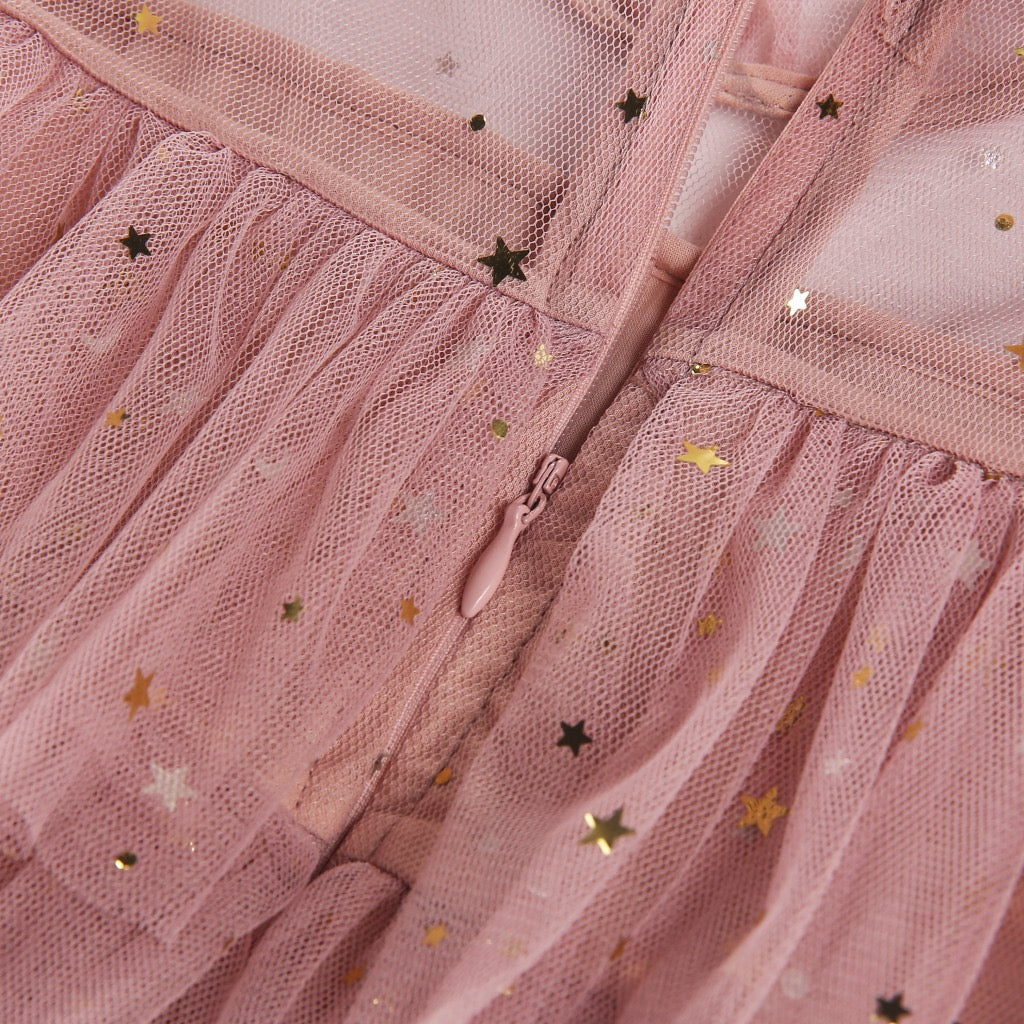 Layered Tulle Dress Flutter Sleeve Princess Cake Dress