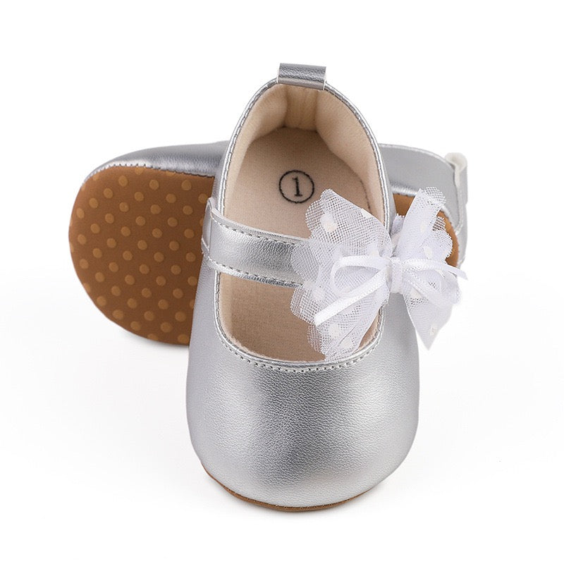 baby learher pre-walker shoes with flower soft sole 3 color