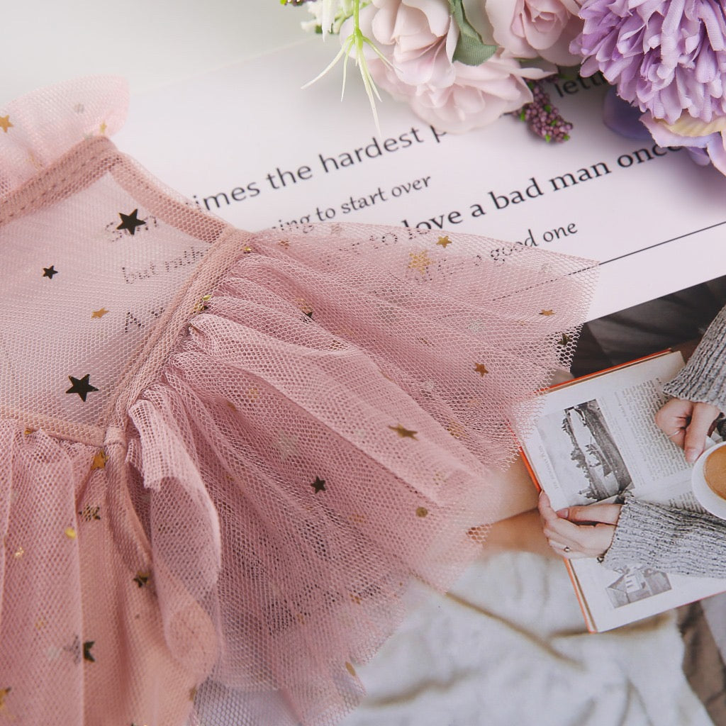 Layered Tulle Dress Flutter Sleeve Princess Cake Dress