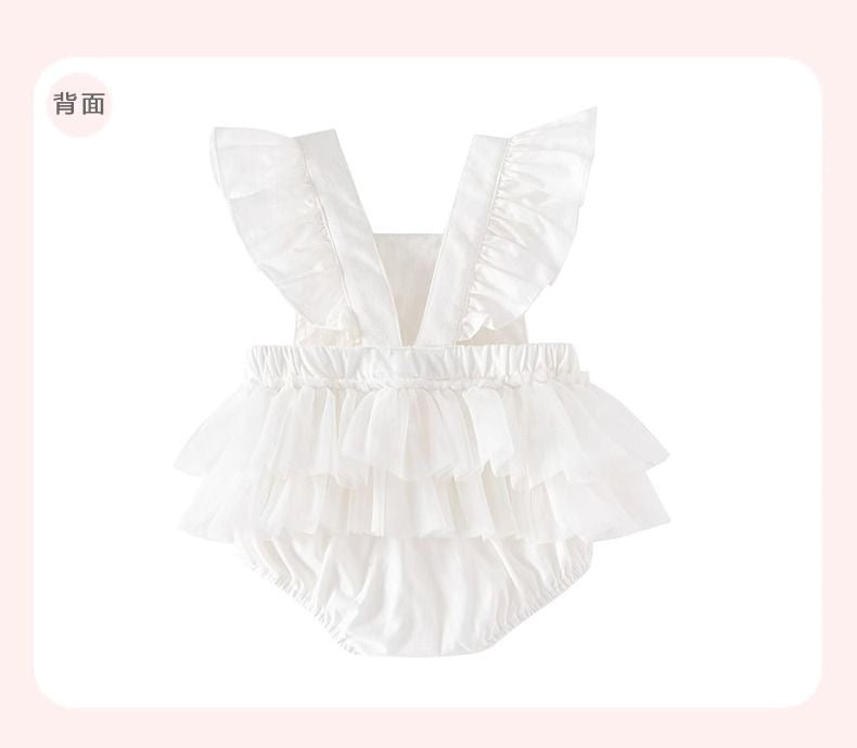 set of 2pcs Baby Girl vintage style Romper Dress with embroidered flowers + lace headband