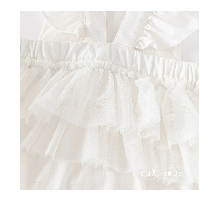set of 2pcs Baby Girl vintage style Romper Dress with embroidered flowers + lace headband