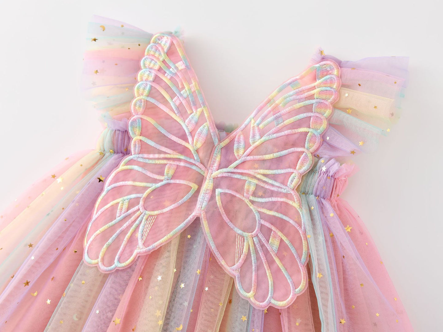 Tutu dress with big butterfly at back and star sequins
