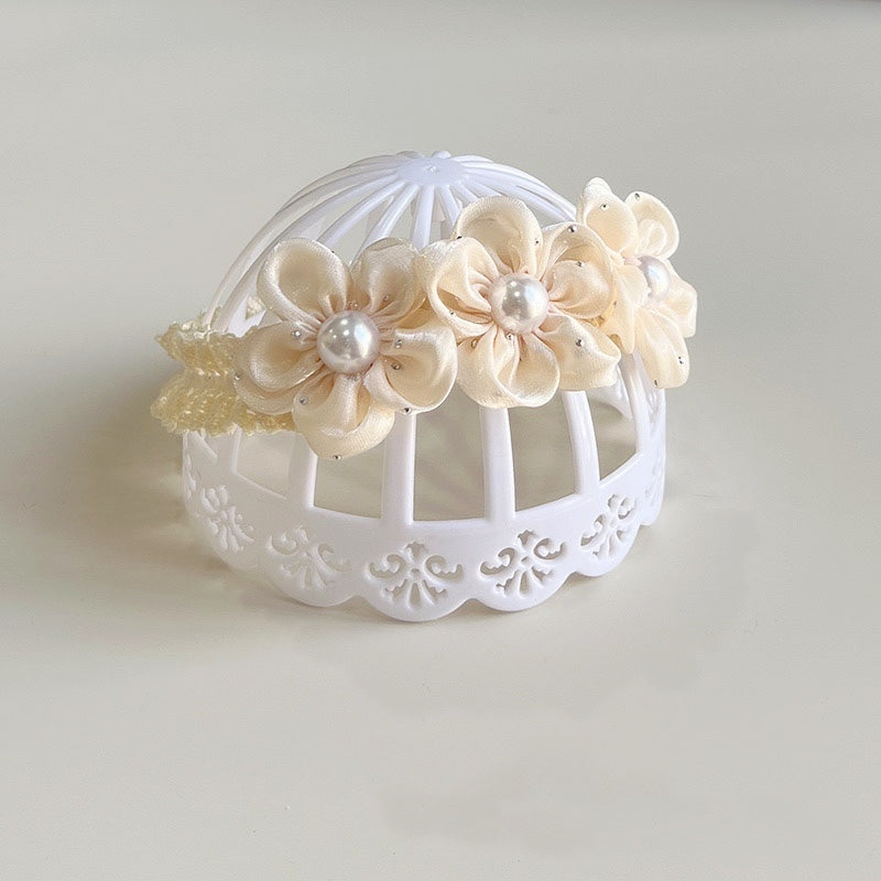Headband with 3 flowers and pearls 2 color
