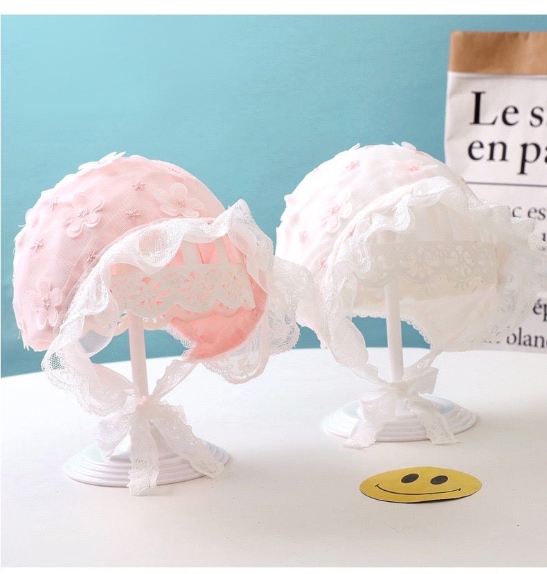 Baby hat double layer with flowers