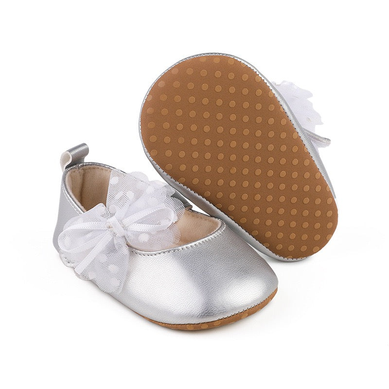 baby learher pre-walker shoes with flower soft sole 3 color