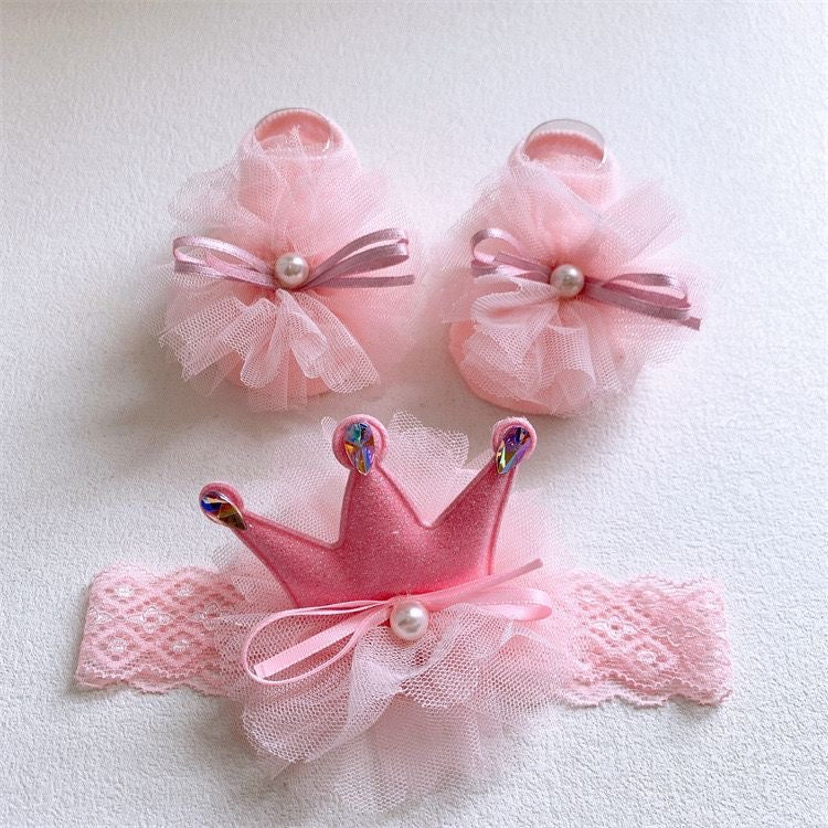 2 piece set Baby socks and headband pink