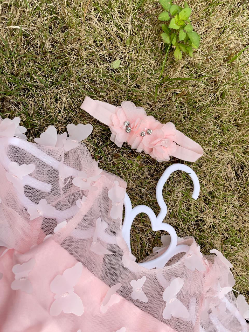Luxury 3D butterfly tulle dress + headband