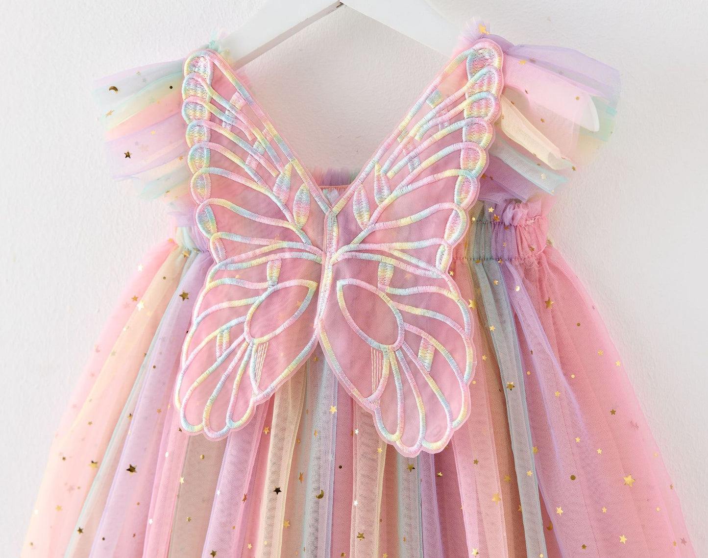 Tutu dress with big butterfly at back and star sequins
