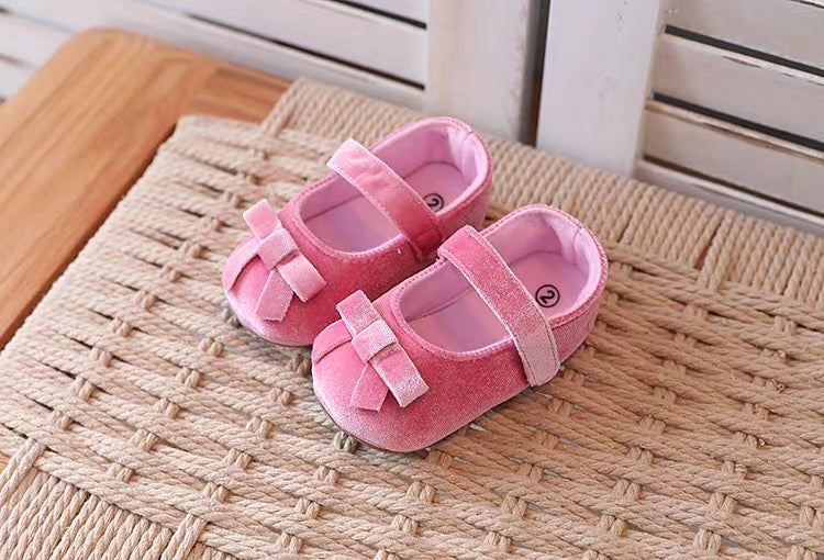 baby velvet pre-walker shoes rubber sole pink