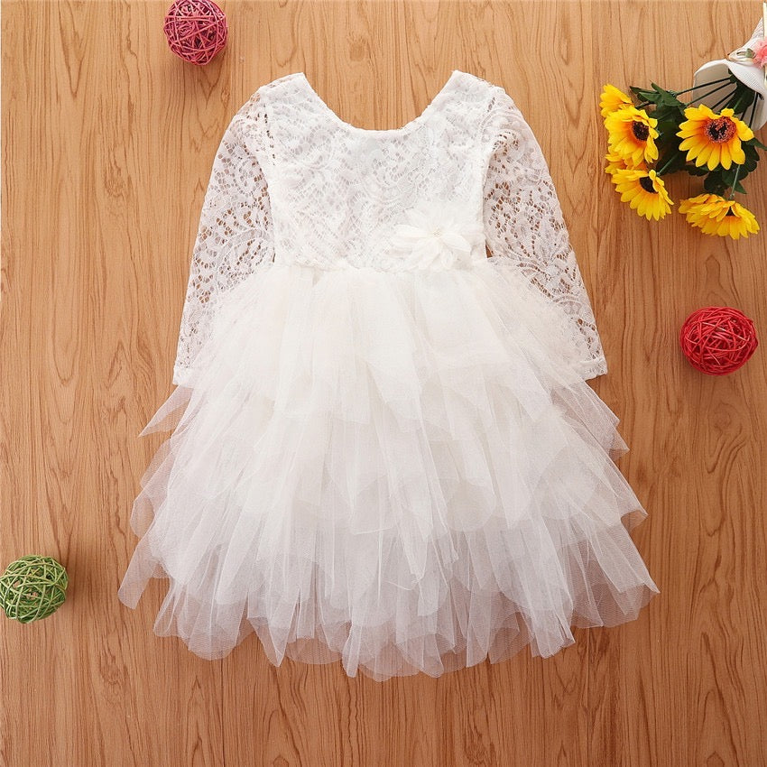 Kids long sleeve princess dress tutu skirt hollow lace sleeve