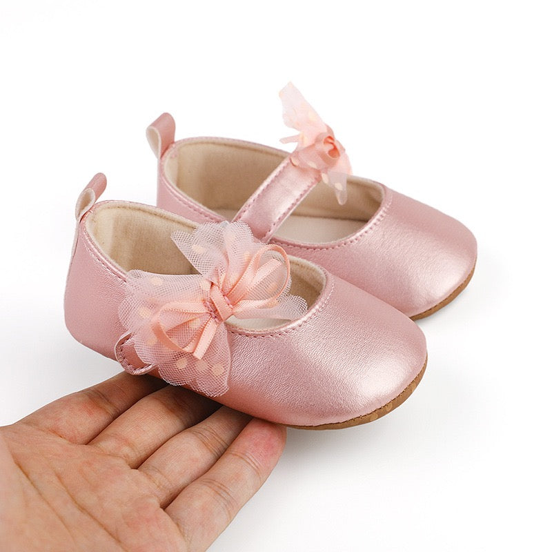 baby learher pre-walker shoes with flower soft sole 3 color