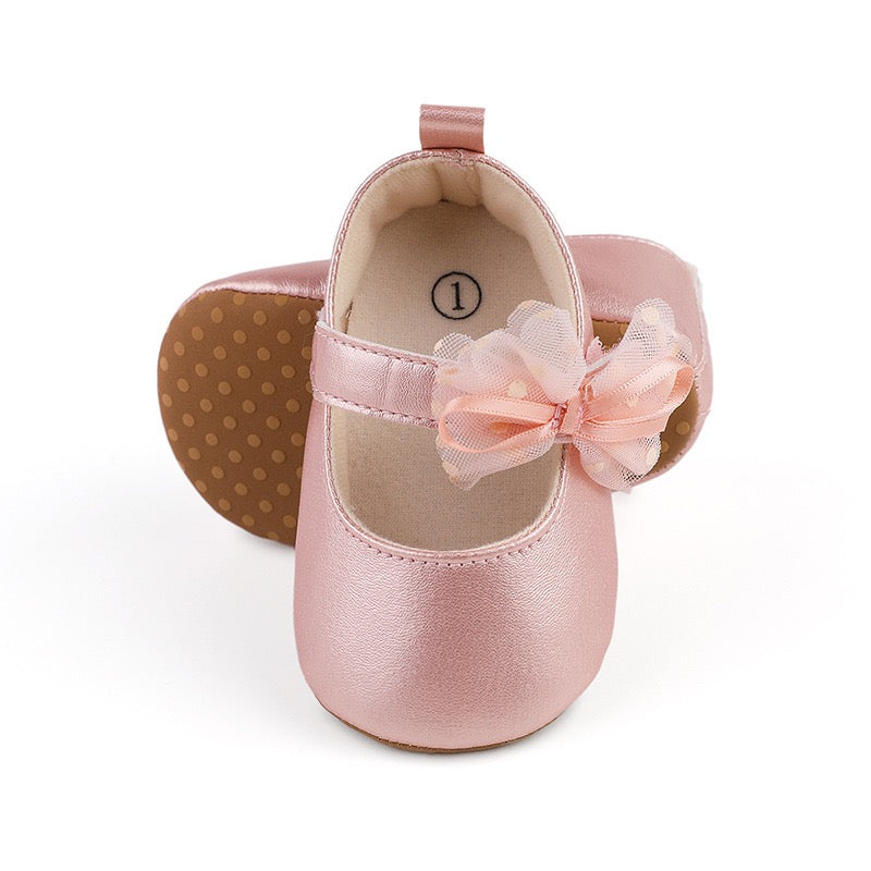 baby learher pre-walker shoes with flower soft sole 3 color
