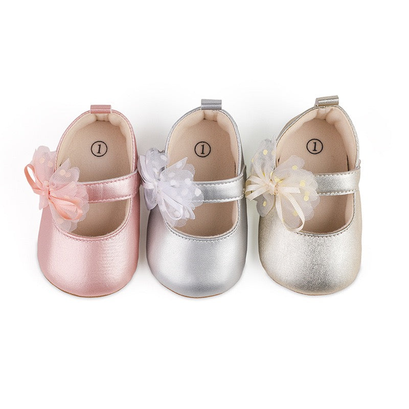baby learher pre-walker shoes with flower soft sole 3 color