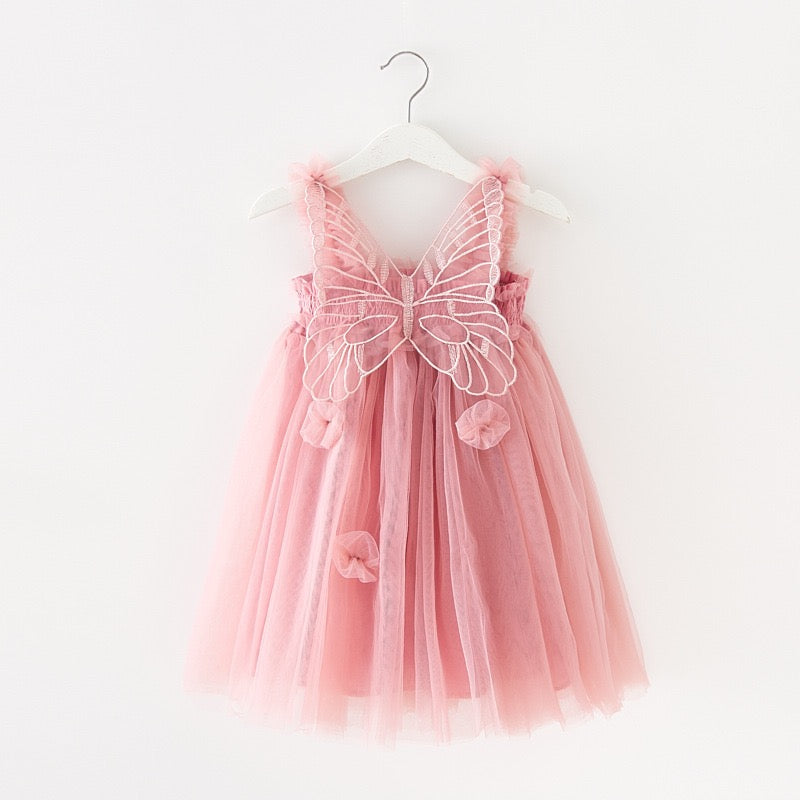 Multi layered Tutu dress with big butterfly at back and flowers