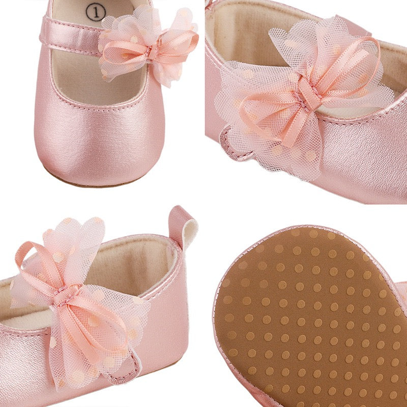baby learher pre-walker shoes with flower soft sole 3 color