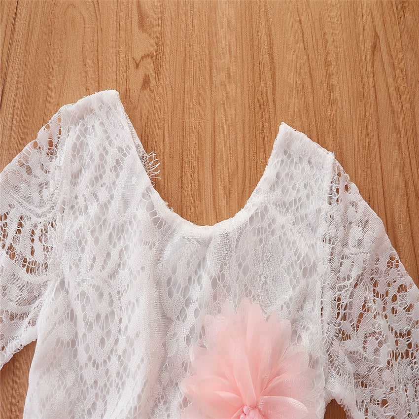 Kids long sleeve princess dress tutu skirt hollow lace sleeve