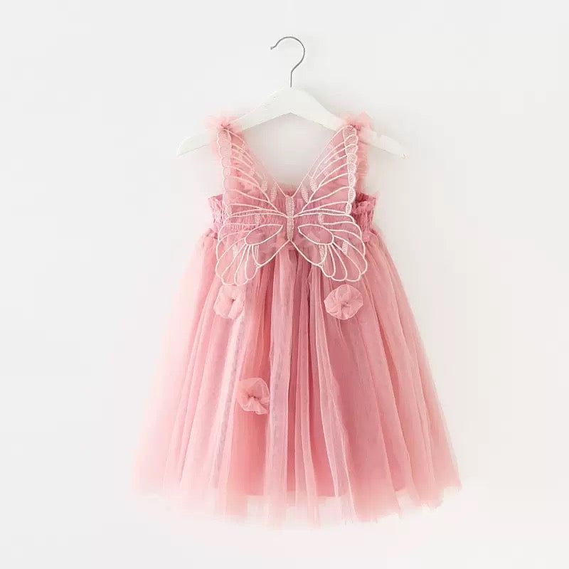 Multi layered Tutu dress with big butterfly at back and flowers