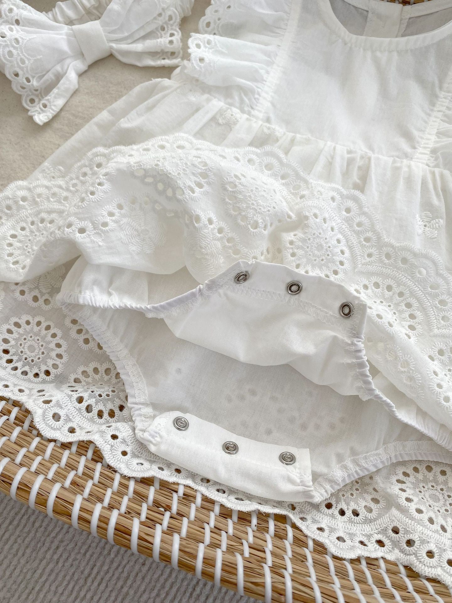 Simple 100% cotton flying sleeve dress + headband white